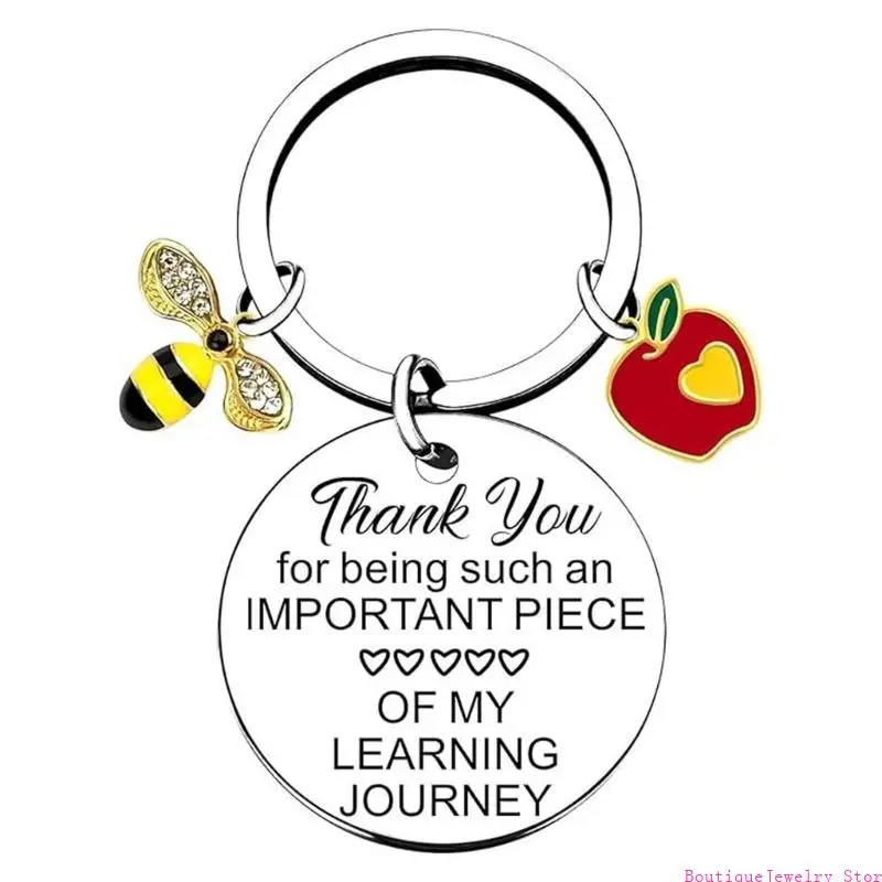 E1PE Teacher Thank You Keychain with Engraved Metal Charm for Bags and Keys