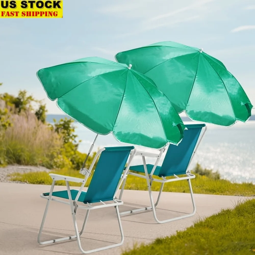 

Folding Beach Chair with Detachable Umbrella Lightweight Portable Camping Chair 265lbs Capacity Travel Picnic Concert Outdoor