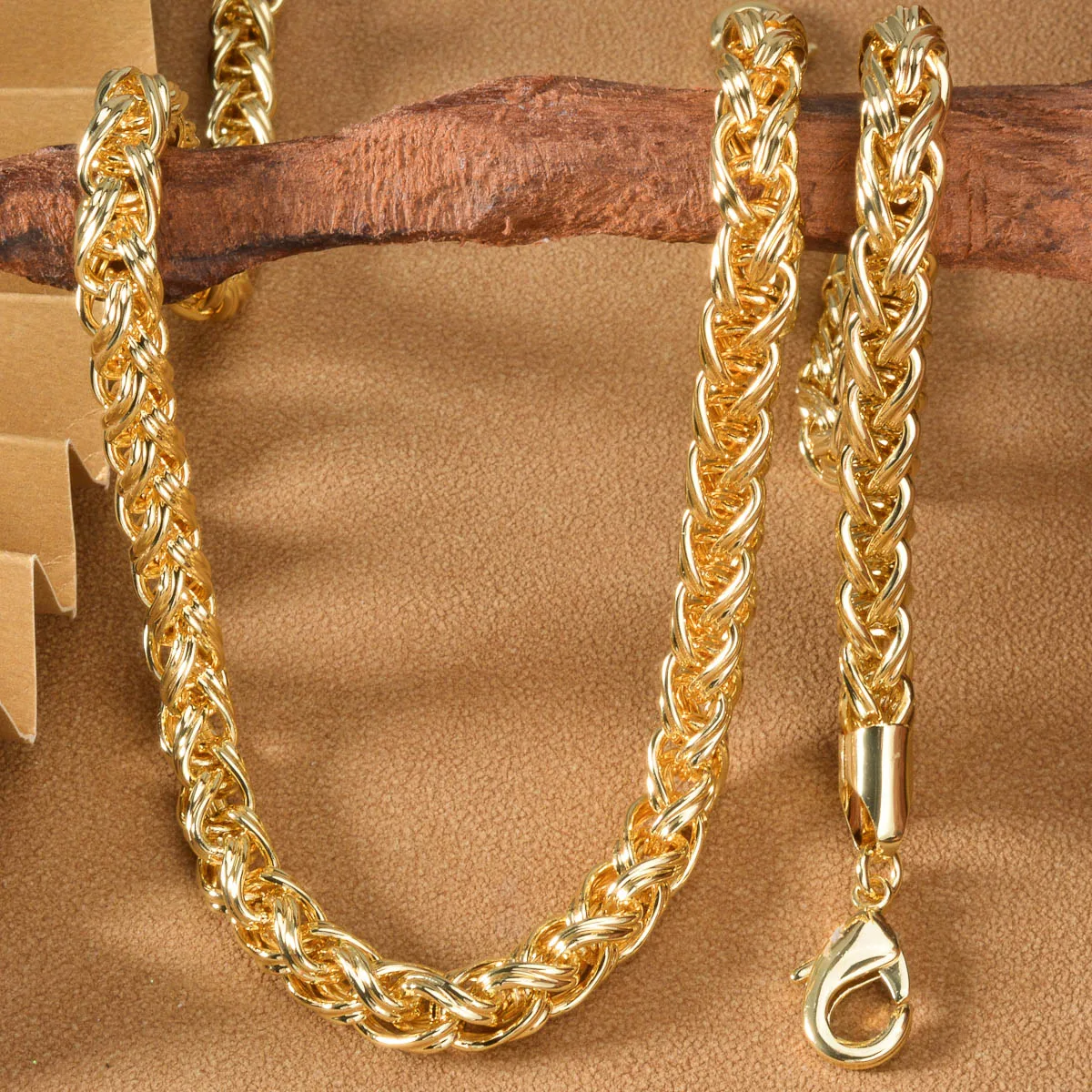 

Fashion Style Wheat Weave Necklaces Bracelets Copper 18K Gold Plated Bold Chunky Chain Jewelry Set Accessories for Men Women