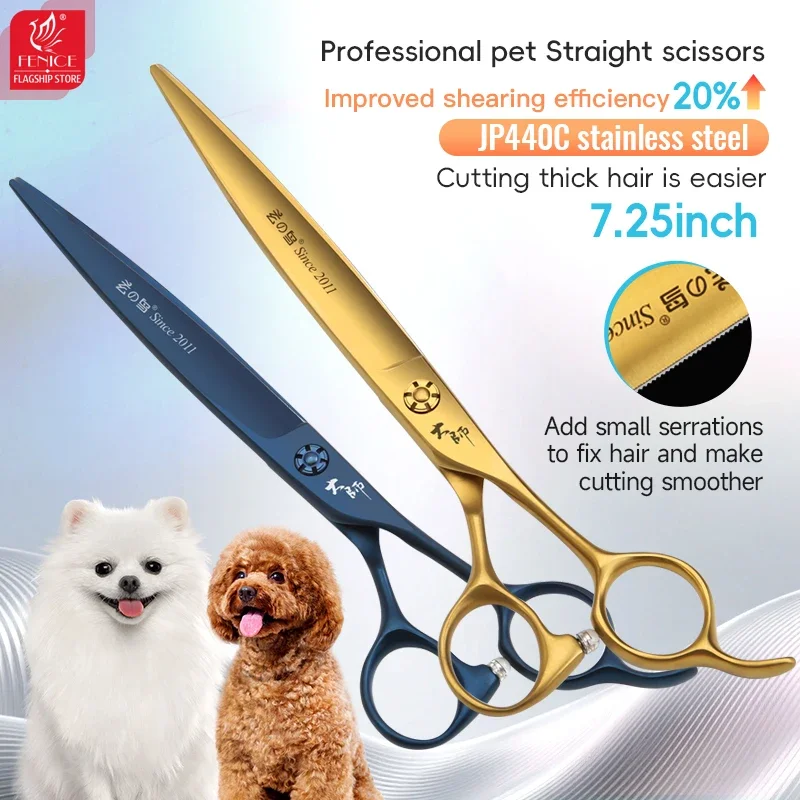Fenice JP440C 7.25Inch Dog Cutting Grooming Microtoothed Scissors Pet Saw Teeth Scissors Blade with Serrated Dog Grooming Shears