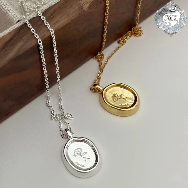 

XCL 100% S925 Серебряное ожерелье с подвеской для женщин, с цветочным принтом, украшение с именем, подарок, аксессуар