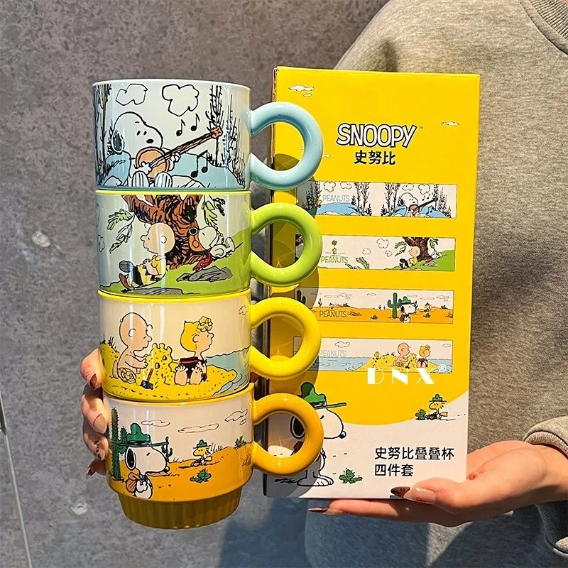 

4pcs Snoopy Mug Ceramic Water Cup Cartoon Home Office Drinking Coffee Milk Cup Cute Couple Cup Set Gift Box Birthday Gift