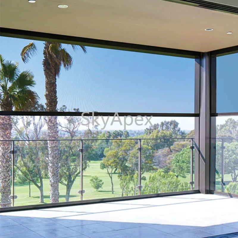 Modern  Factory Electric Motorized Zip Track Roller Blinds Customizable Indoor Windproof Waterproof UV Sunshade WeatherResistant