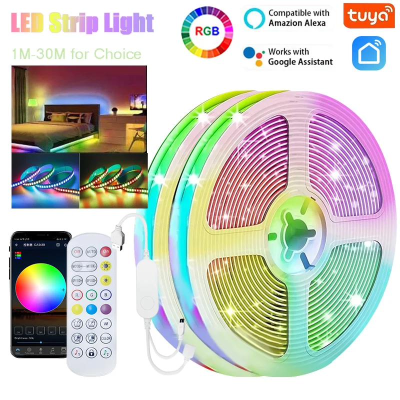 

WS2812B RGBIC 5050RGB LED Strip Light App Control Chasing Effect Lights Flexible Tape Diode Ribbon TV BackLight Room Decorate