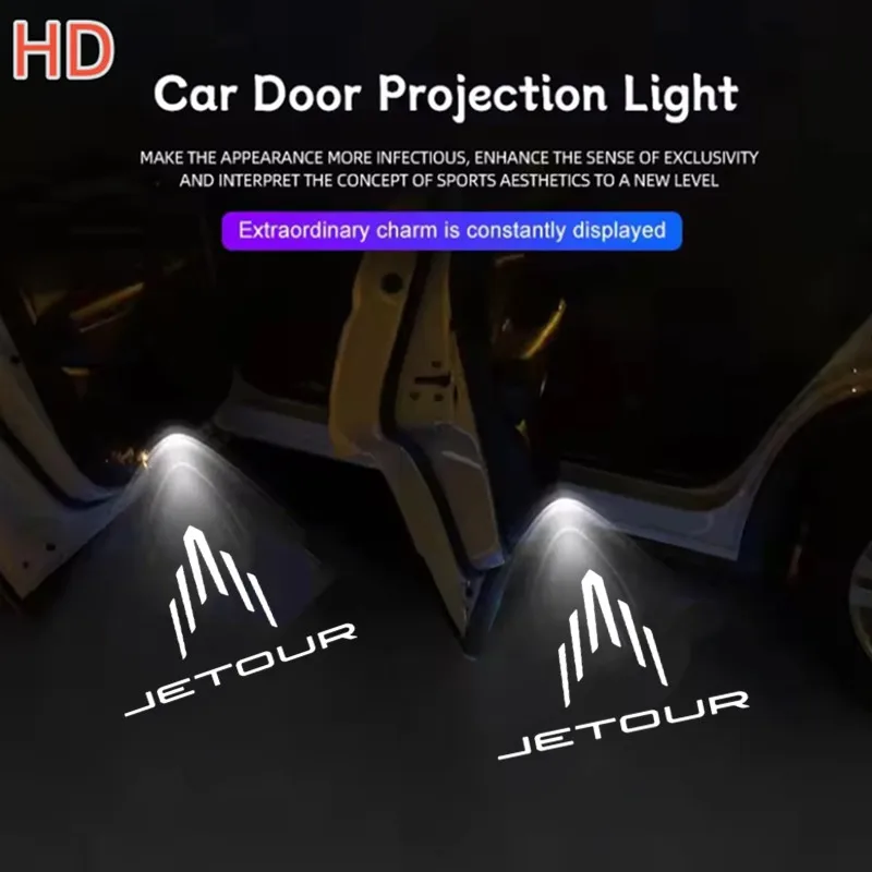 2PCS LED Car Door Welcome Shadow Light Projector Ghost Lamp Accessories For Jetour X70 X90 X95 Dashing Traveller Logo