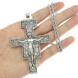 Women Retro Saint St Francis of Assisi Tau San Damiano Cross Necklace Catholic Crucifix Tribal Bridal Gift Punk Rock Celebrity