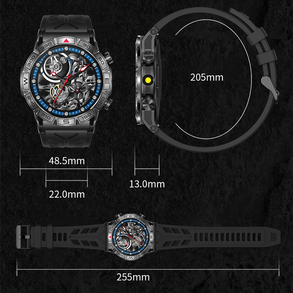 مكالمات بلوتوث ساعة ذكية مصباح يدوي مقاوم للماء Smartwatch الرجال البوصلة مراقبة الصحة 1.43 'شاشة البوصلة الرياضة اللياقة البدنية