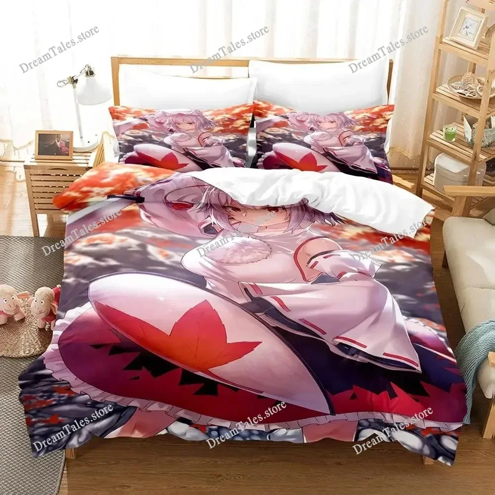 Exquisite 3D Kawaii Inubashiri Momiji Touhou Wallpaper Print Bedding Set Duvet Cover Comforter Bed Youth Kids Girls Boys Gift