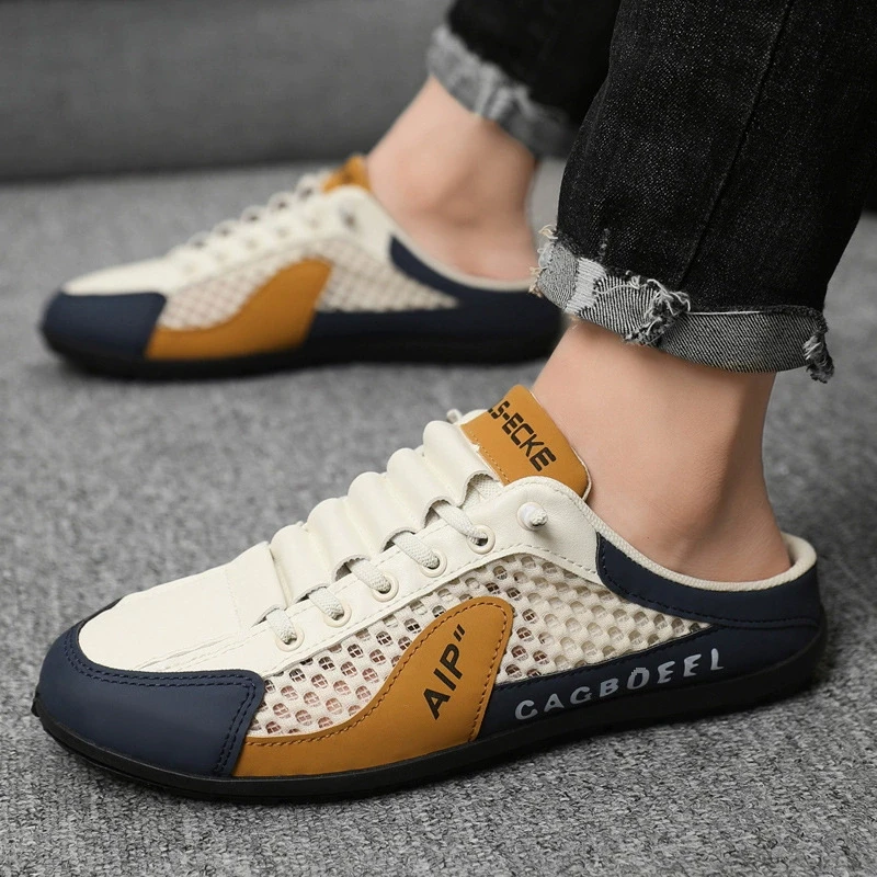 

Fashion Men's Half Slippers Summer Breathable Casual Shoes Soft Sole Walking Flats Outdoor Sneakers Designer Mens Loafers Tennis