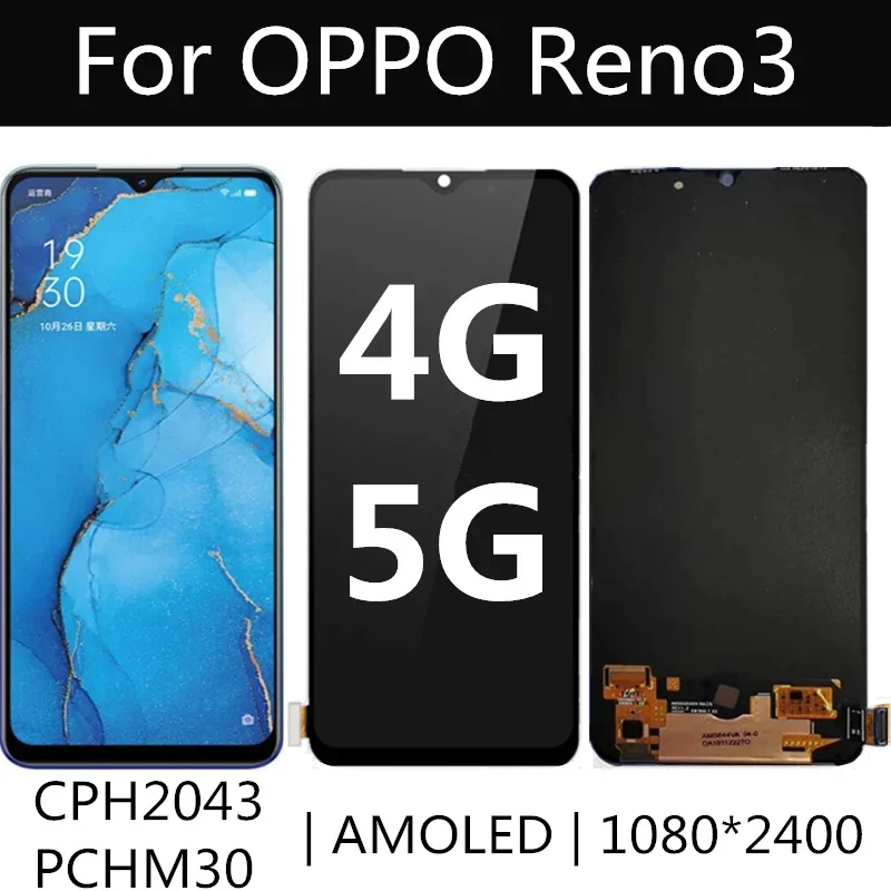 6.4\'\' AMOLED For OPPO Reno 3 CPH2043 LCD Display Screen Touch Digitizer Assembly For OPPO Reno3 4G LCD