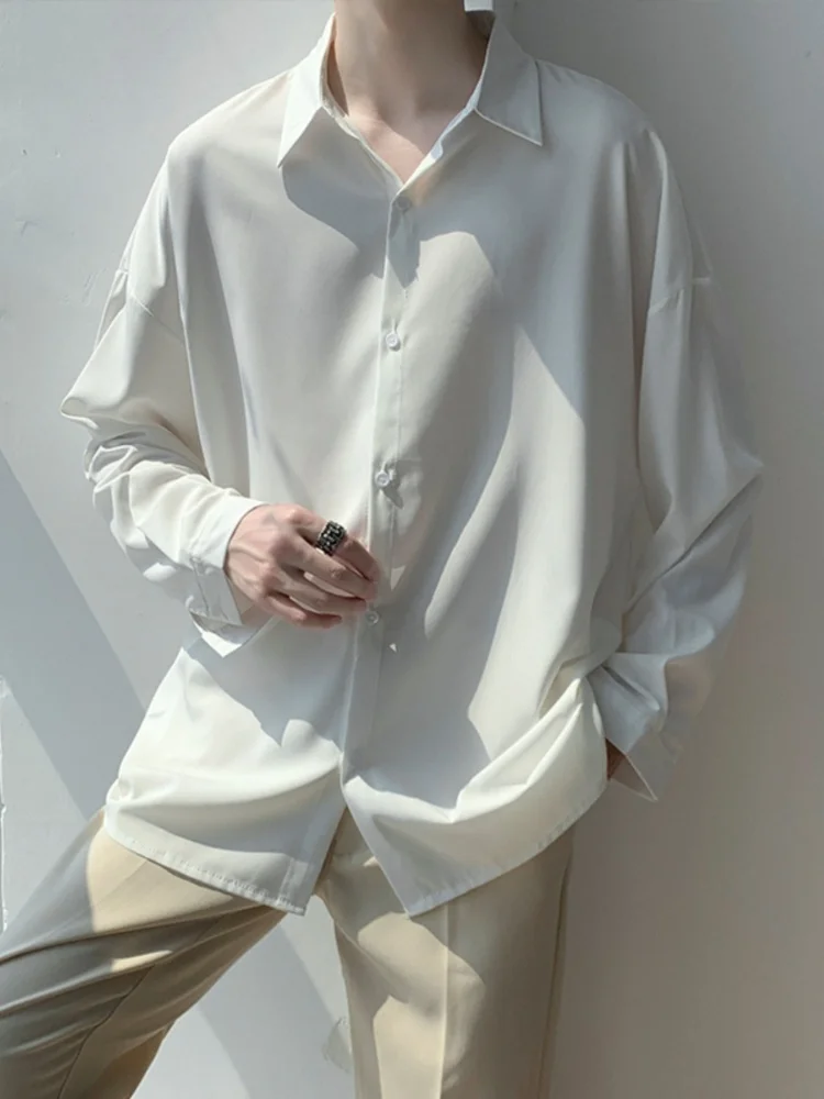 

Summer Thin Pure Color Men's Long Sve Casual Drapey Ice Silk Loose Qui Dry Sun Protection irt Youth Faion Trend