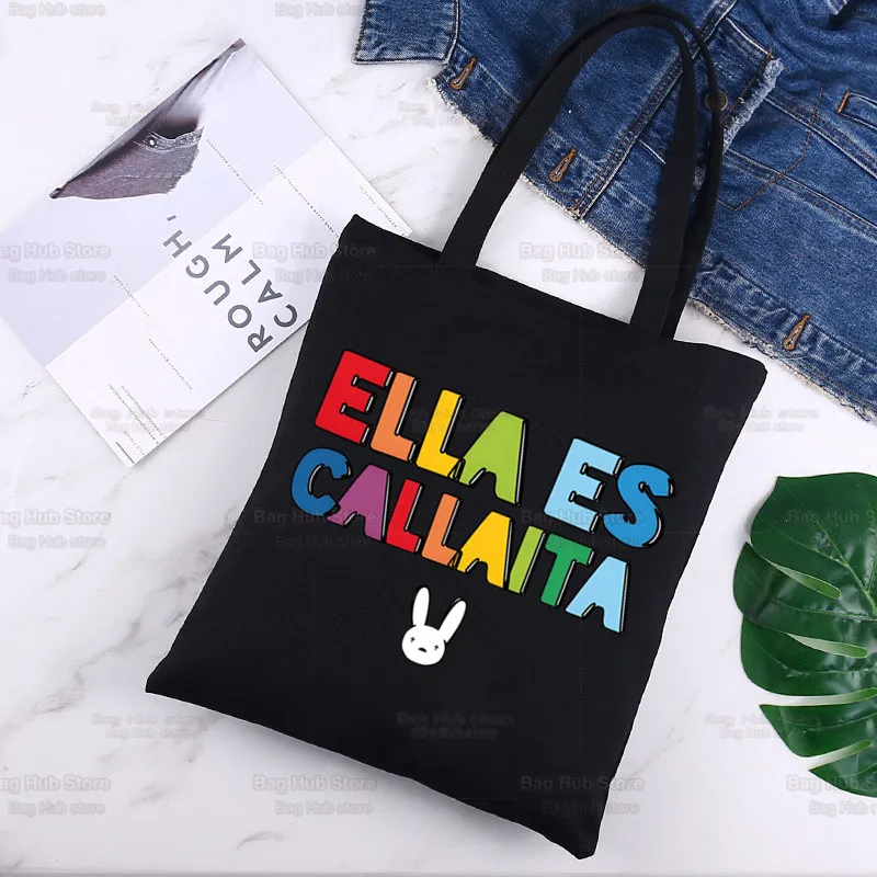 Bad Bunny Shopper Bag Canvas Tote Shoulder Bags UN VERANO SIN TI Music Album Shopping Bag Black Cloth Handbags Eco