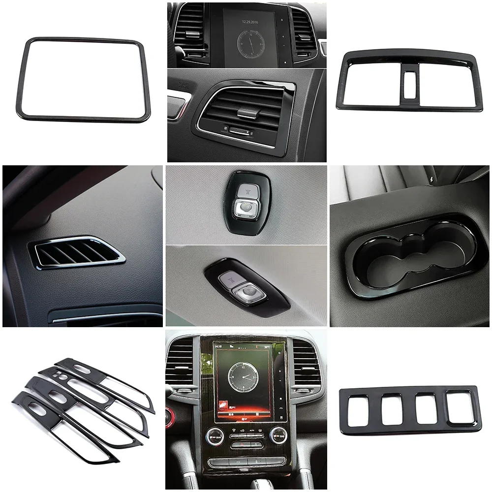 For Renault Koleos 2017-2020 Car Interior Decoration Stainless Steel Protection Frame Cover Trim Black Color For Samsung QM6