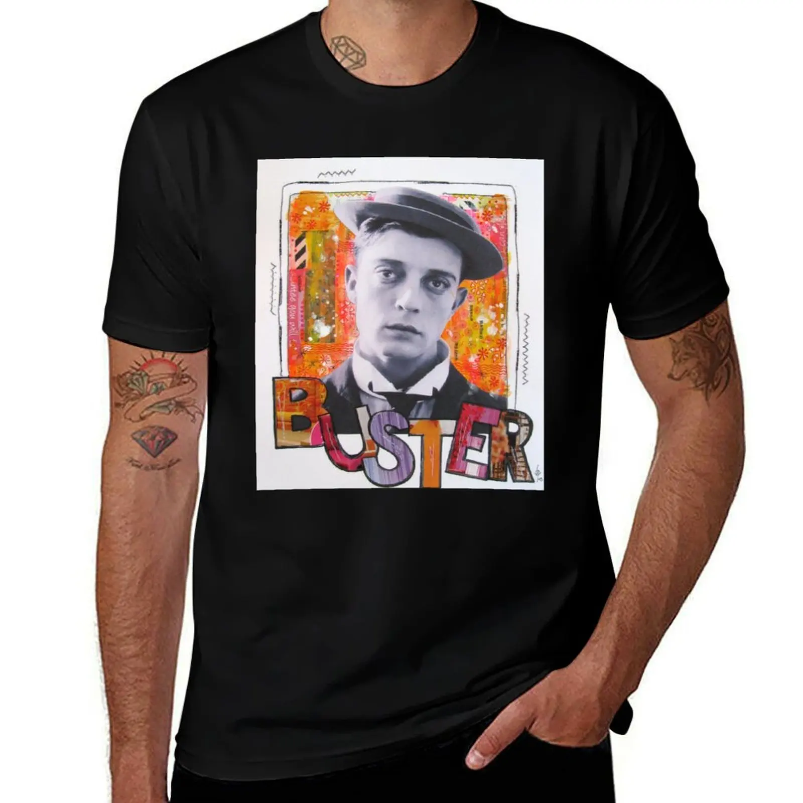 

Buster Keaton Letters T-Shirt blacks anime figures oversizeds Men's t-shirts