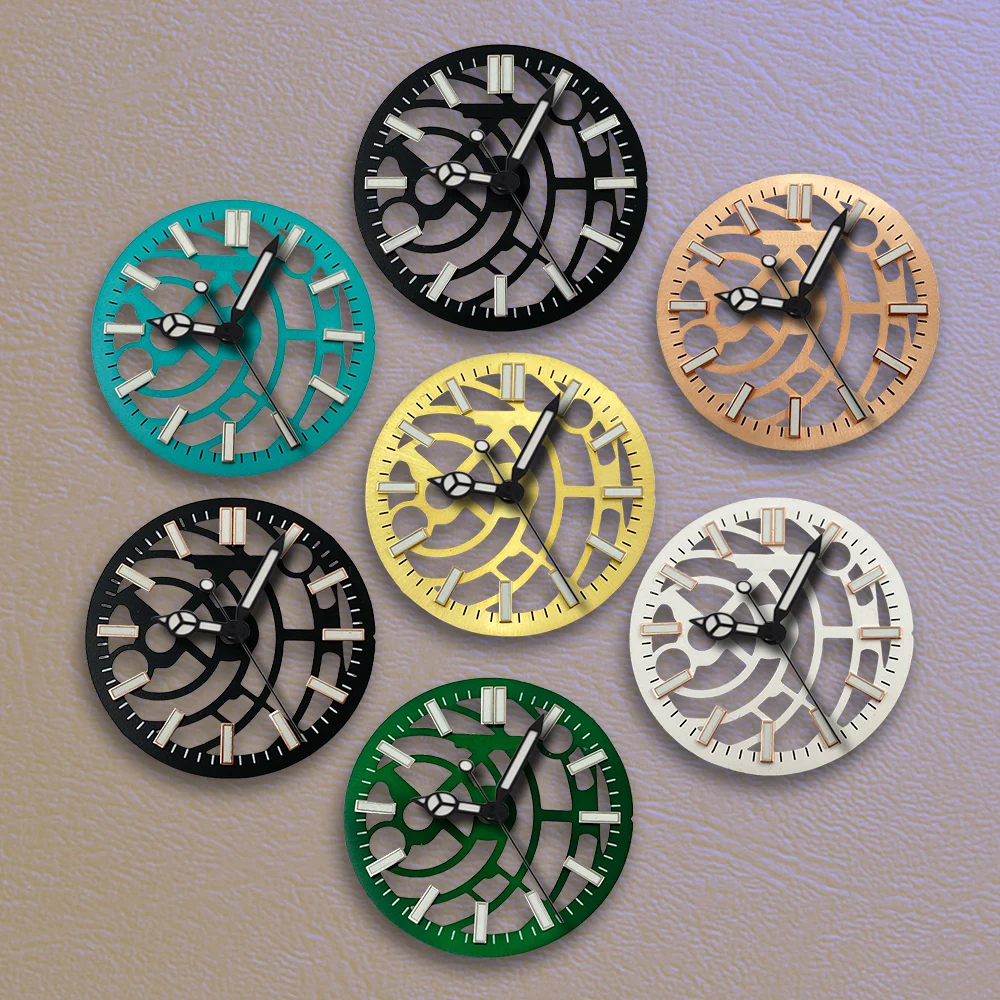 Best sellers 28.5mm S Logo Black hollowed out dial Green Noctilucentnt Fit NH70 NH72 Movement Watch Modification Accessories