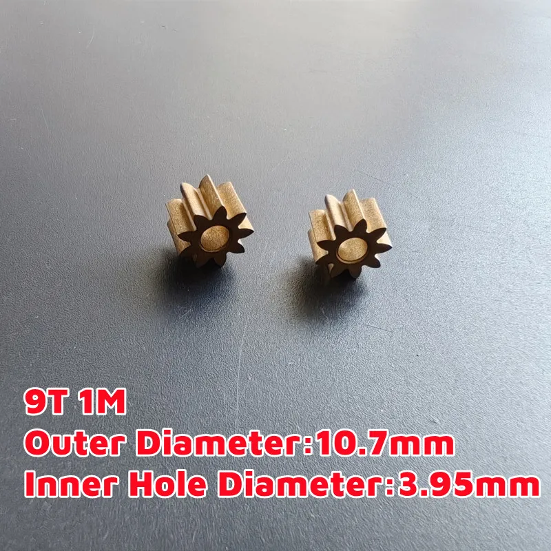 2PCS 9T 1M Copper Powder Metallurgy Gear 9 Teeth OD=10.7mm 3.95mm Shaft Hole Brass Pinion DIY Motor Parts Accessories