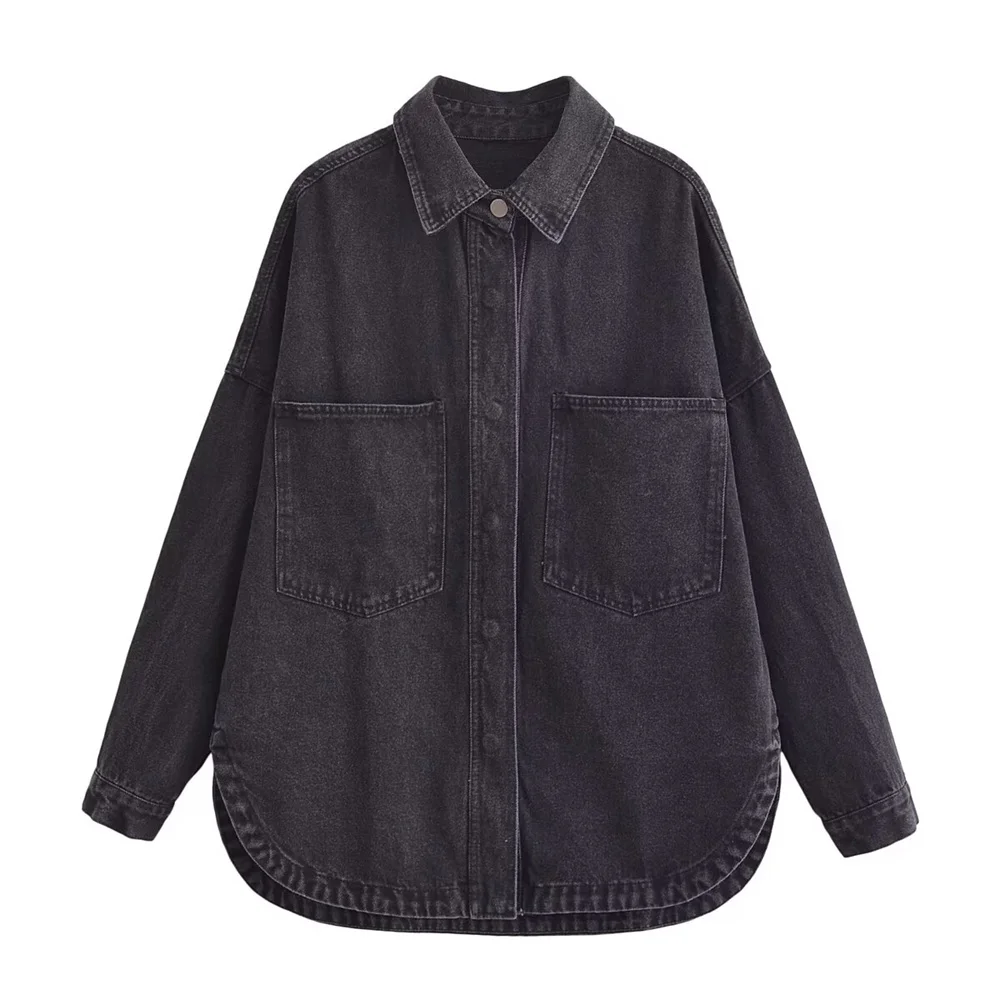 Women's new fashionable loose casual versatile collar pocket decoration denim shirt jacket