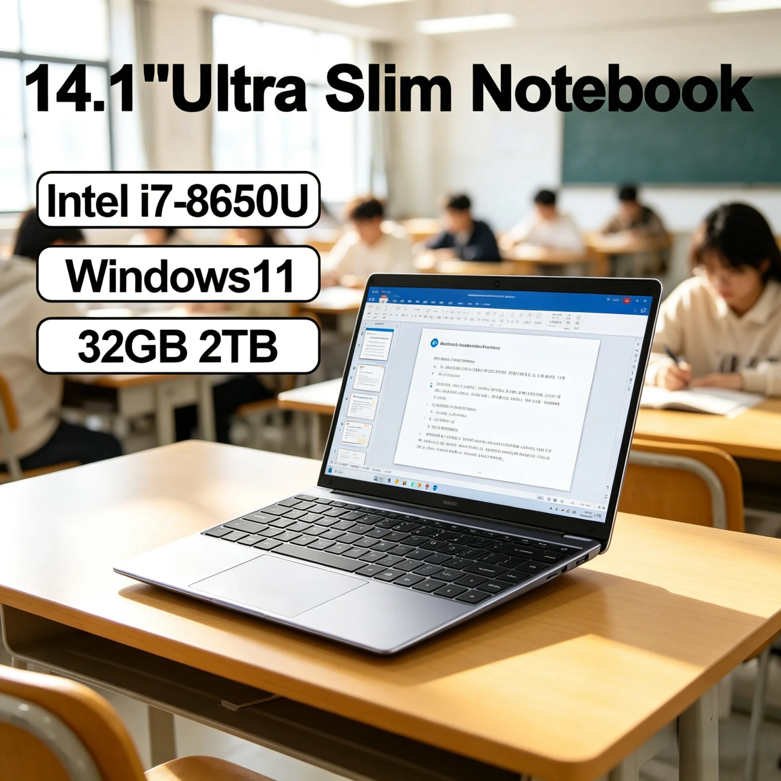 Ultra Slim LENO 14.1 Inch Notebook, Core i7 8650U, 32GB Large Memory 2TB SSD, Windows 11 Daily Gaming Laptop
