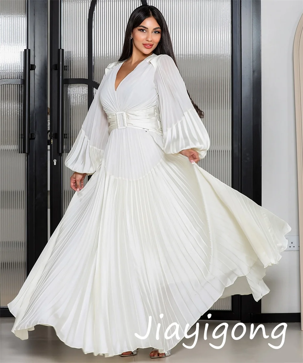 Abiti lunghi con scollo a V a trapezio con fascia a pieghe in chiffon abbinato squisito personalizzato Occasioni su misura Classico semplice