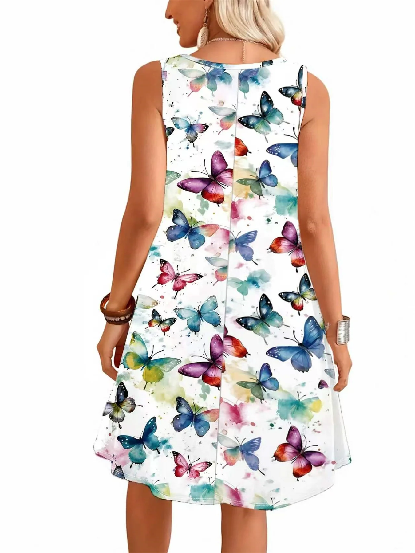 Women's Elegant Butterfly Print Sleeveless Casual Dress - Perfect for Everyday Wear