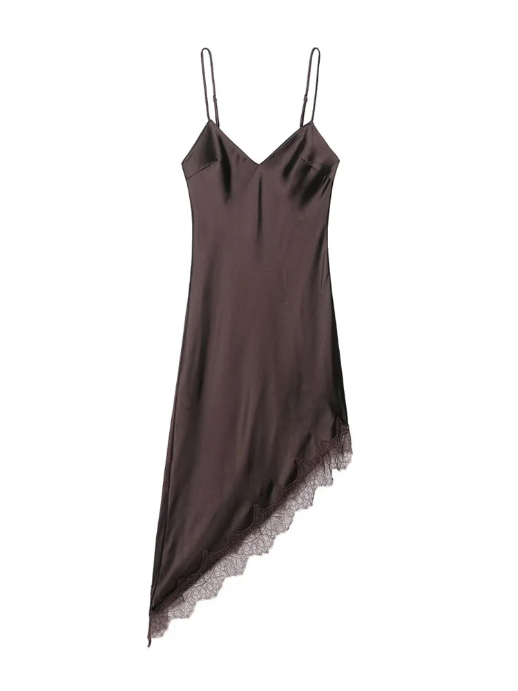 Frauen Spitze Asymmetrische Midi Kleid V-ausschnitt Dünnen Trägern Sexy Mode Weibliche Kleider Vestidos Mujer