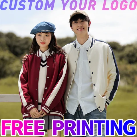 Custom coat free print logo photo cotton spring autumn baseball jersey jacket team clothe company cultural shirt men women