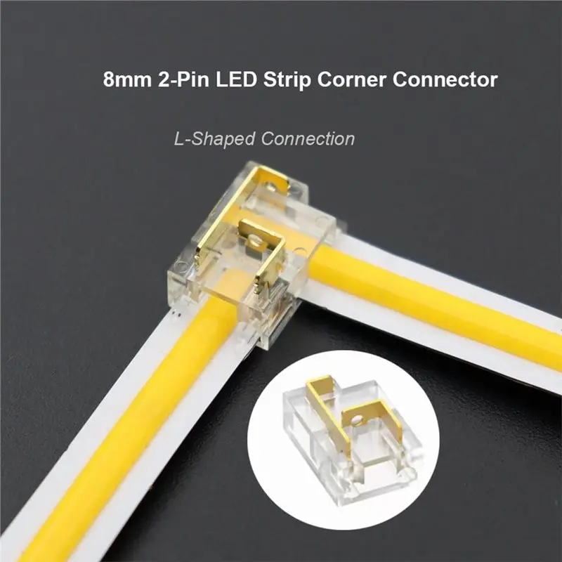 AB15-مشابك بدون لحام لموصلات شريط LED - طقم 8 مم 2 دبوس 20 قطعة لشرائط إضاءة SMD/COB بلون واحد