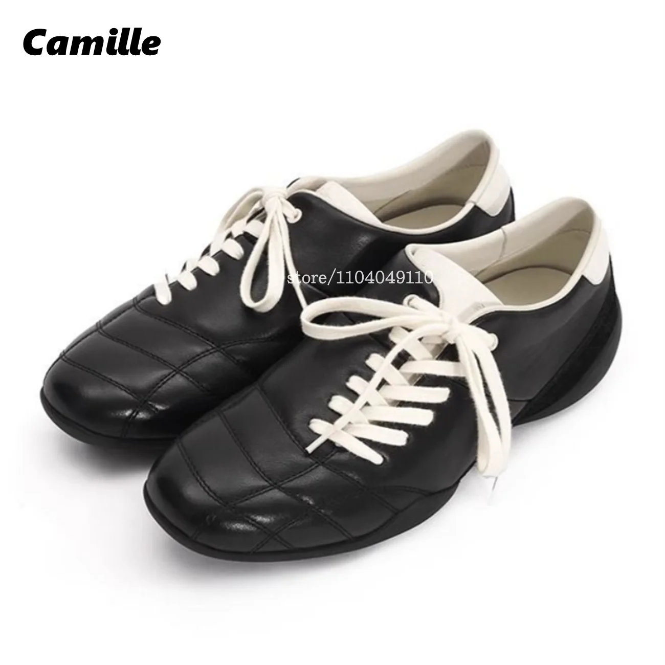 

Retro Black Diagonal Lace-Up Size 36-46 Flat Sneakers 2025 New Round Toe Casual Hiking Shoes Mixed Color Commuting Men/Lady Flat