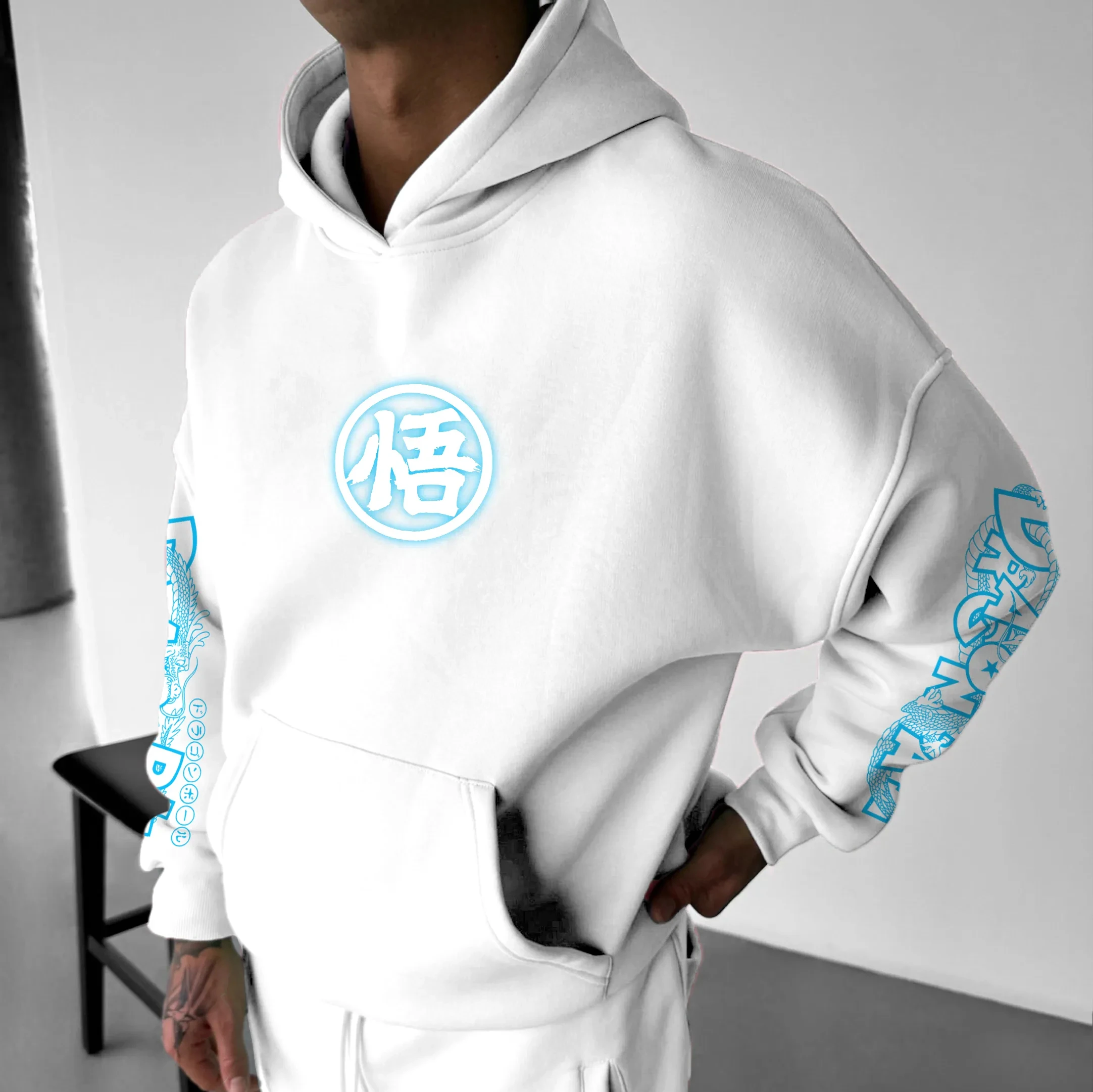 لعبة دراغون بول الأبيض هوديي الرجال النساء 2025 الربيع القطن البلوز عودة طباعة شائكة الشعر شخصية الأزرق متوهجة عيون الحبر ترشيش #2