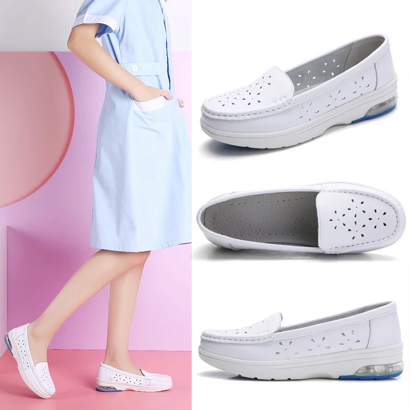 

Women White Wedge Soft Sole Non-slip Caring Comfortable Nurse Mother Casual Platform Shoes Work Shoes Comfortable for Work