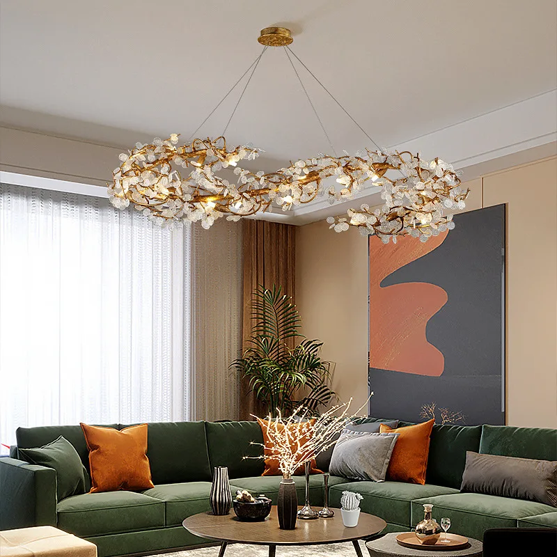 Crystal flowers chandelier ceiling chandelier 2022 new trend copper pendant light bedroom chandelier