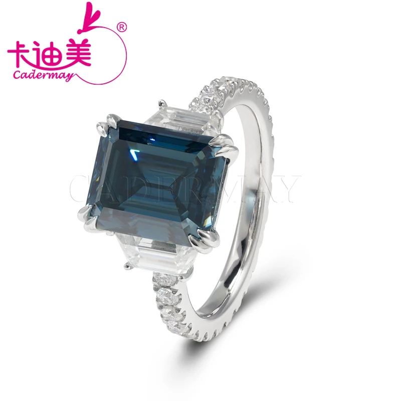 Cadermay 2020 Dark Blue Octagon Emerald Cut Moissanite Ring For Man Women S925 Silver Jewelry  Gift