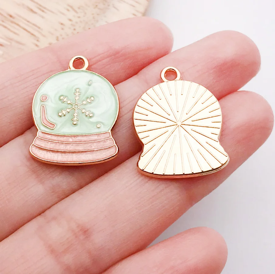 10Pcs Christmas Snowflake Snow Globe Alloy Charms Pendants For DIY Bracelet Keychain Jewelry Making