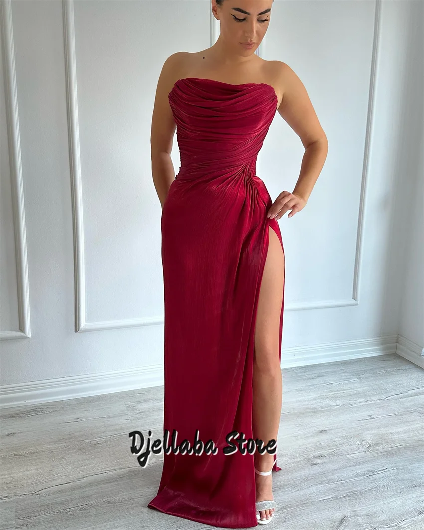 ชุดราตรีแบบยาวสั่งตัดได้ ปี 2025 พร้อมผ่าข้างทรงเมอร์เมดจับจีบ ชุดราตรีงานพรอมสำหรับผู้หญิง ชุดงานแต่งงาน