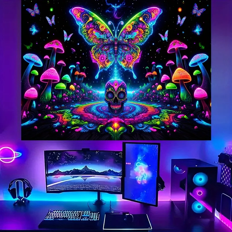 VIKAMA مخدر فراشة الجمجمة نسيج مع أجنحة النيون الموسيقى لعبة حفلة تدفق خلفية موضوع B & B غرفة ديكور #1