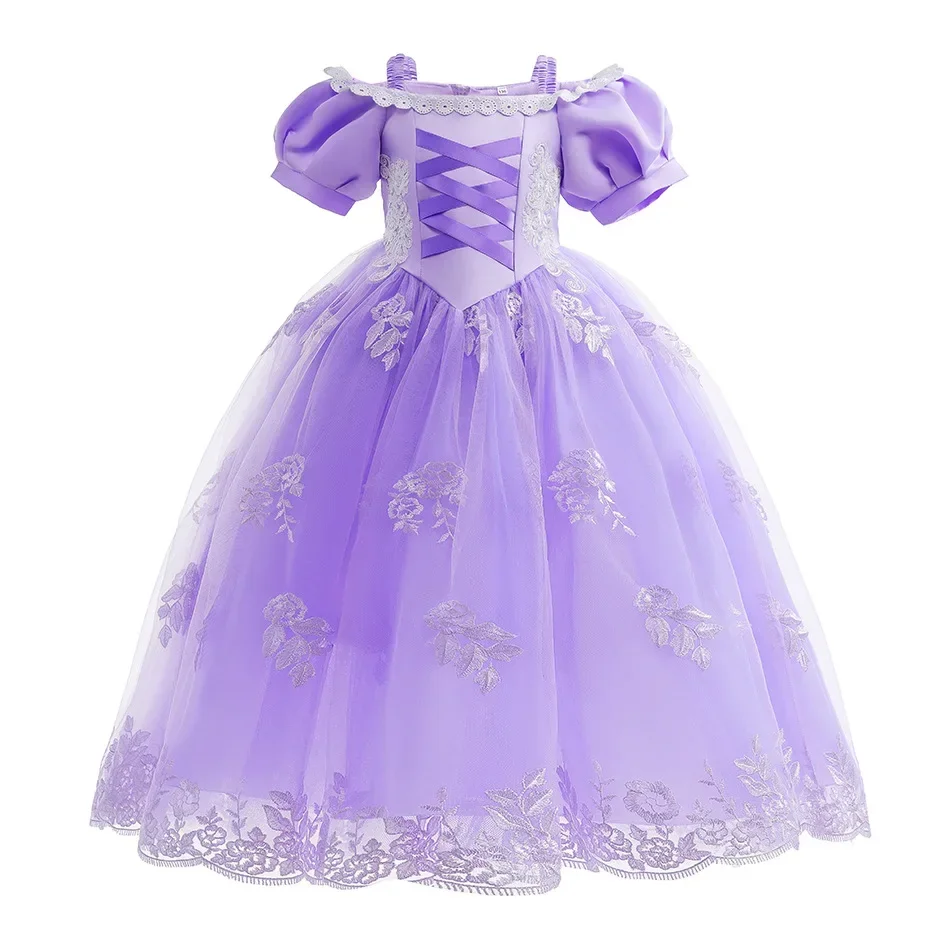 Rapunzel Dress Girl Christmas Halloween Tangled Costumes Kids Birthday Lace Off Shoulder Girls Sofia Dress Up