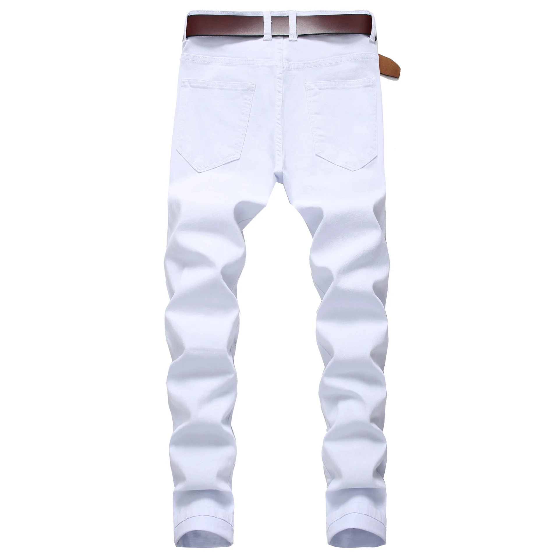 Straight Hole Destruction Trousers Distressed Jeans Men Denim Trousers Fashion Designer Brand White Pants Male Large Size