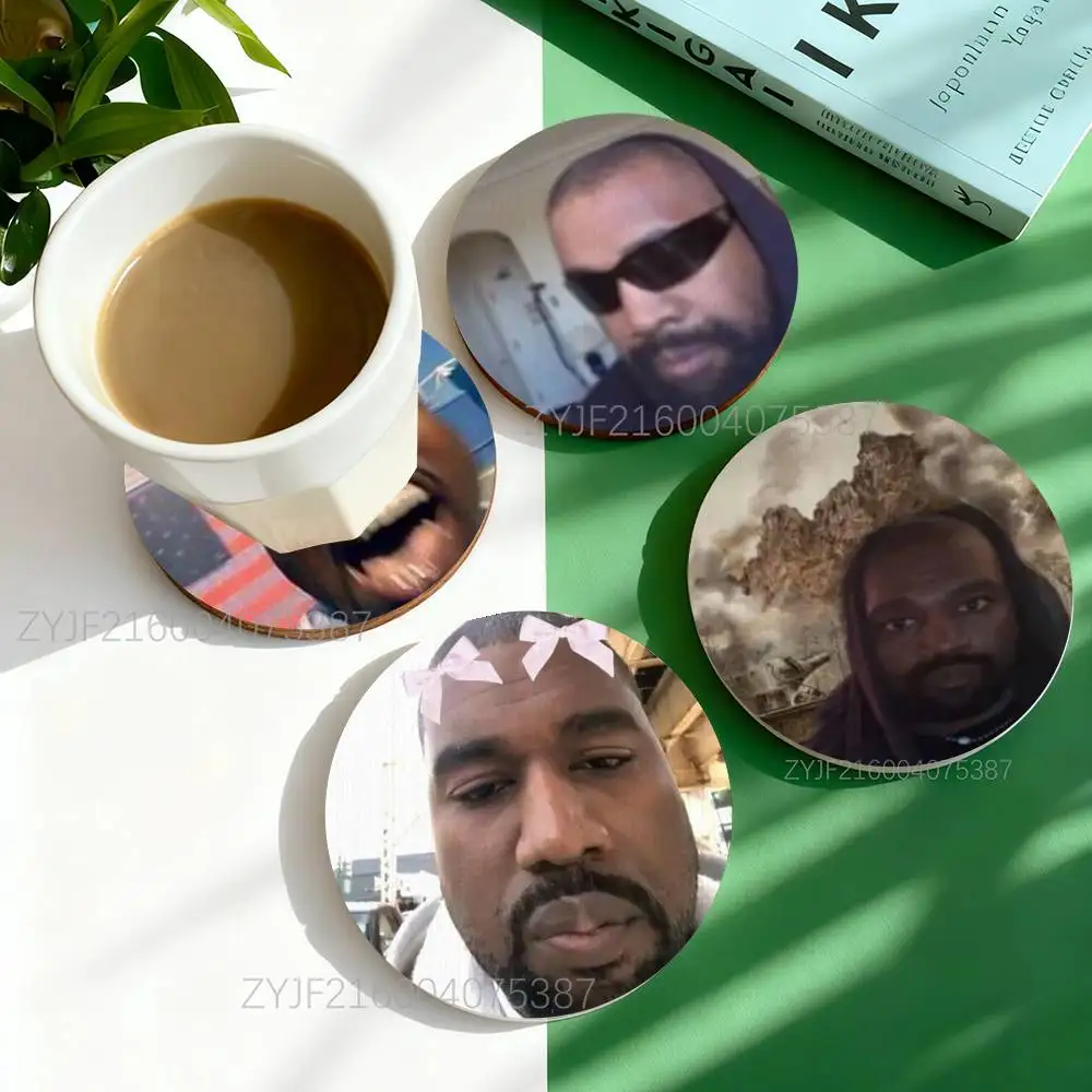 

Funny K-Kanye West YE Meme Round Wooden Coasters For Cute Design Suitable for Drinks Tea,Coffee Home Perfect Gift Holidays
