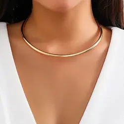 IngeSight.Z Vintage Gold Color C-shaped Metal Collar Choker Necklace for Women Simple African Tribe Opening Torques Necklace