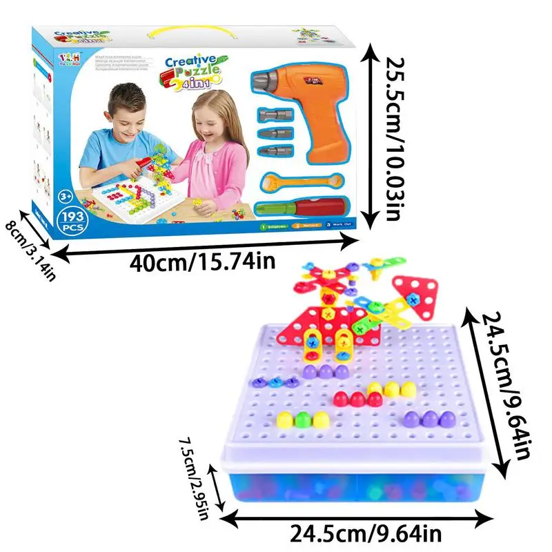 Kids Drill Toy Set Drill Screwdriver Building Toy Reusable Construction Building Toy With Drill Screwdriver Peg Board For