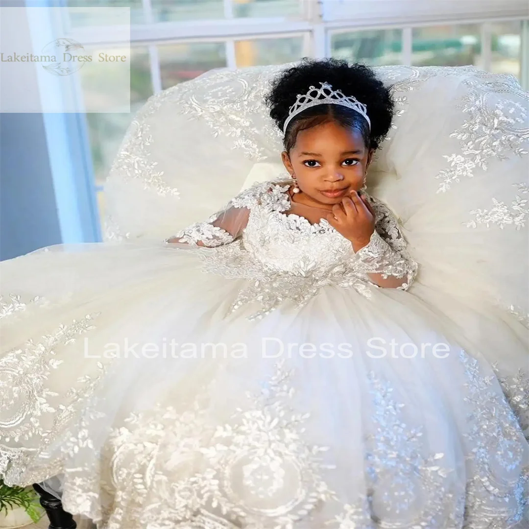 Cute Lace Flower Girl Dresses For Wedding Kids Appliqued Party Girls Pageant Princess Birthday Dress Photoshoot Gowns for Fotos