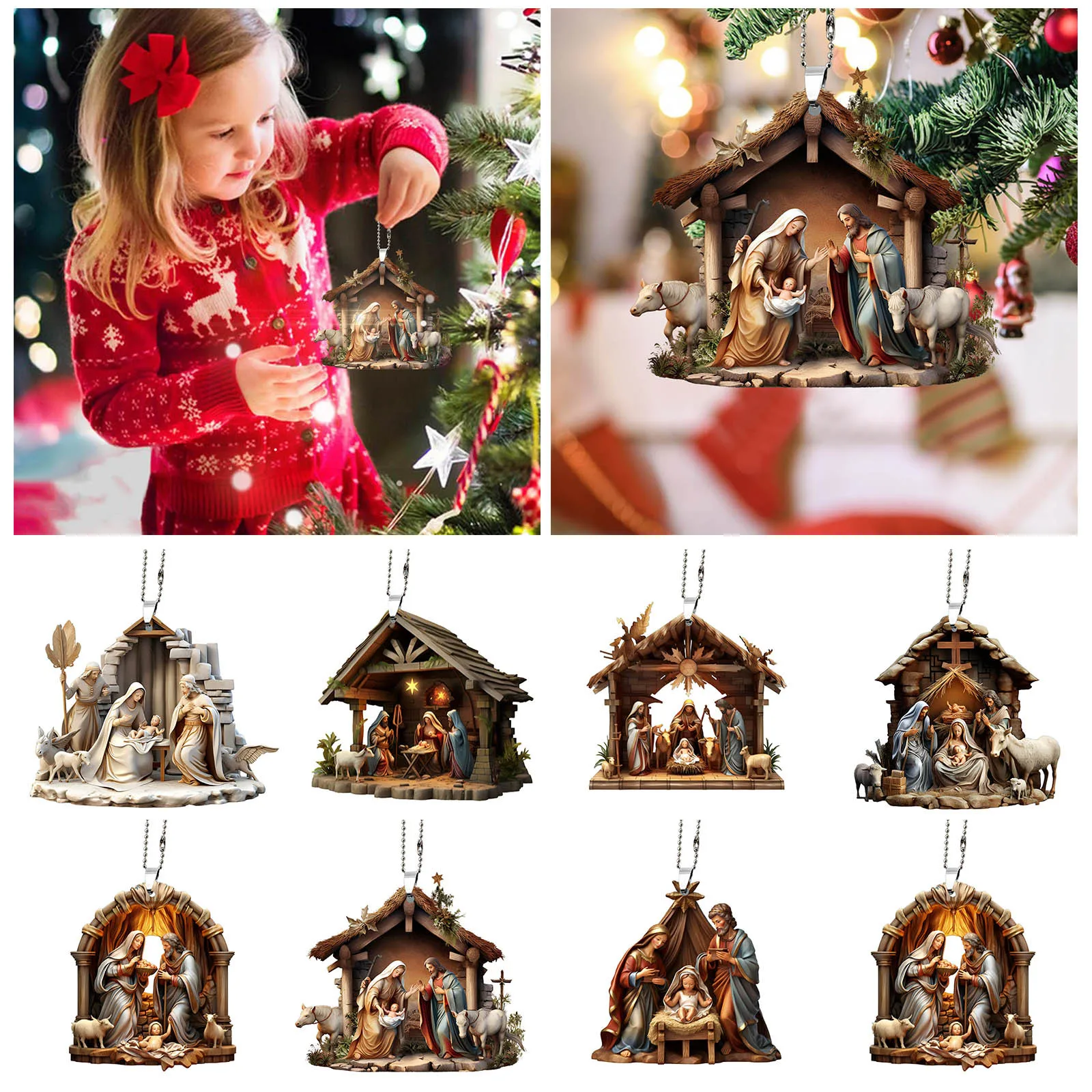 Thatched Hut Backpack Keychain Pendant Christmas Decorations 1pcs Acrylic Flat Shape Ornament For Car Crystal Craft Beads