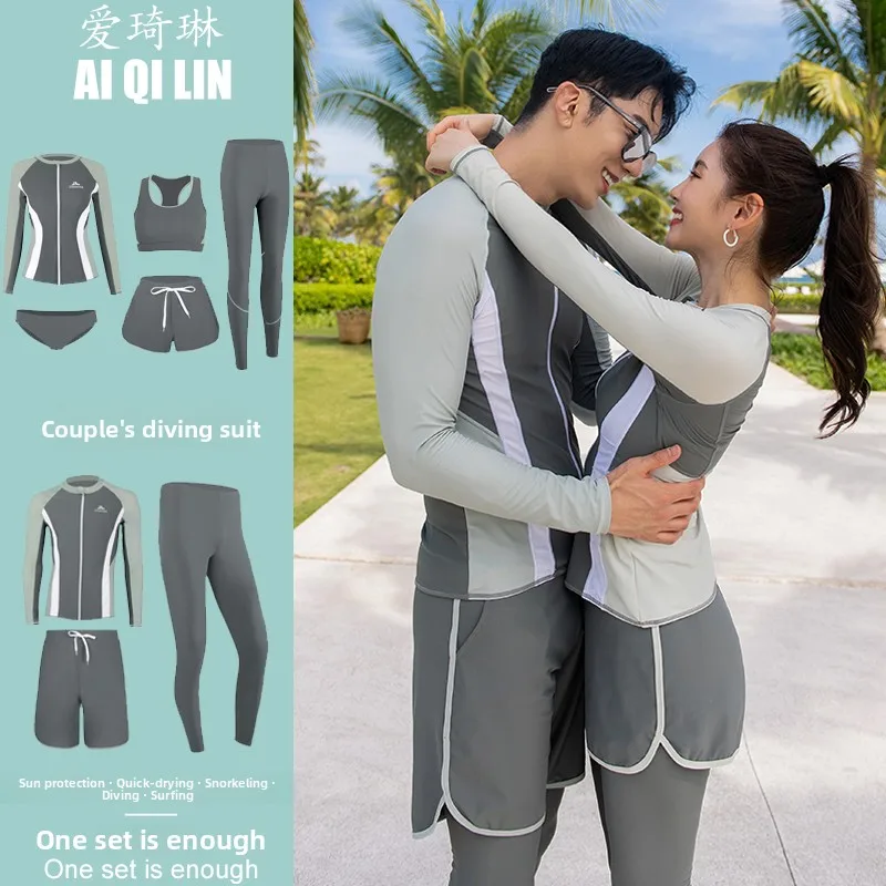 

Wetsuit Men's Zipper Sunscreen Qui Dry Long Sve Swimming Suit Surfing Suit Couple Set Love Queen Brand Outdoor Cam T...