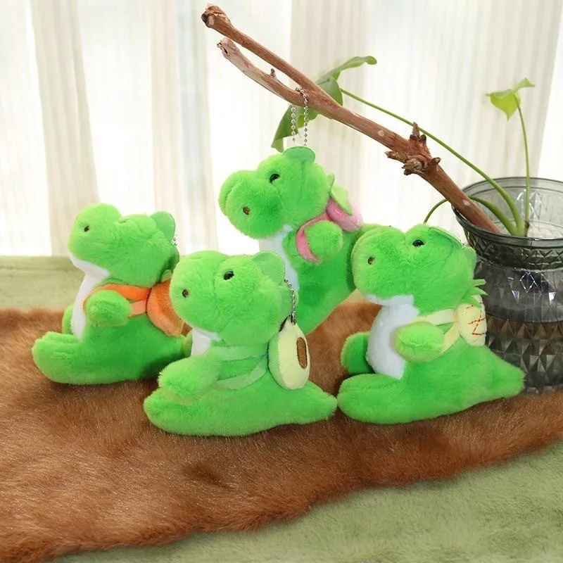 

Kawaii Fluffy Green Dinosaur Plush keychain Dinosaur keychains with Cute Fruit Backpack Bag Charm Car keychain for Women