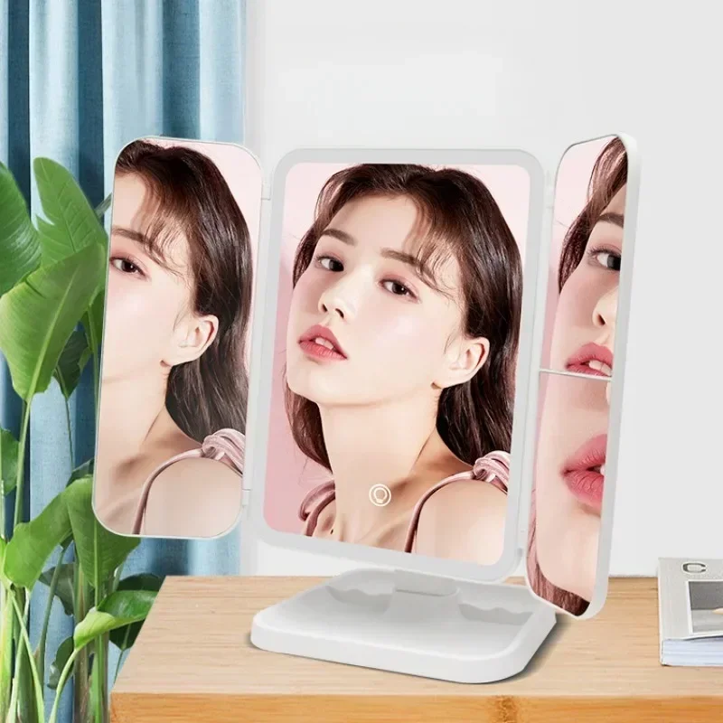 Trifold Makeup Mirror LED Lights Dorm Dressing Mirror Beauty Light Up Your Fill Light with Smart Complementary Makeup Mirror Tri