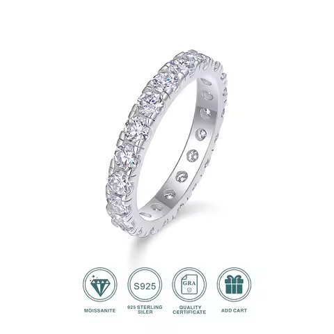 JIUZUAN 3mm Moissanite Ring 925 Sterling Silver Plated 18k Gold - Hypoallergenic, Nickel-Free, Sparkling Gemstone Jewelry