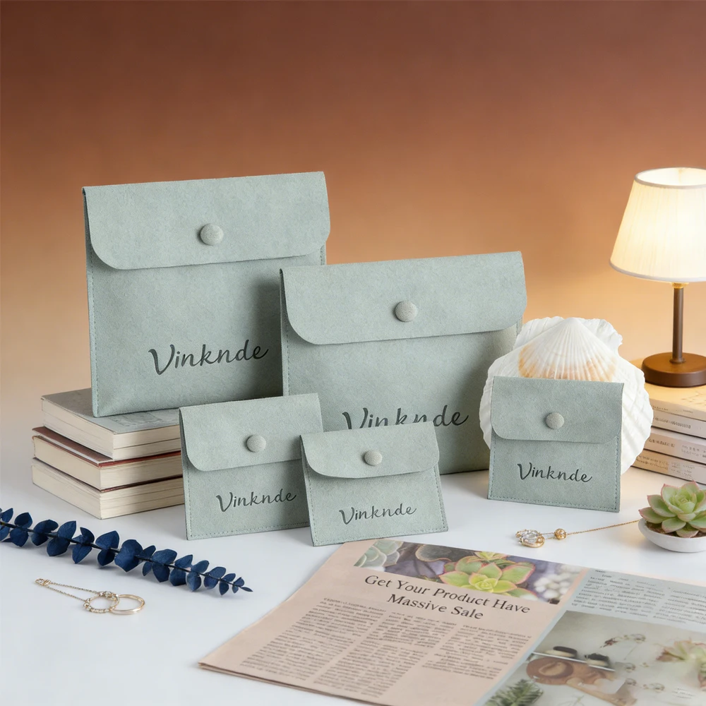 

Оптовые бархатные мешочки из микрофибры на застежке-кнопке, 50 шт./лот, для упаковки ювелирных изделий, с возможностью нанесения логотипа, для серег, ожерелий, подарочные мешочки