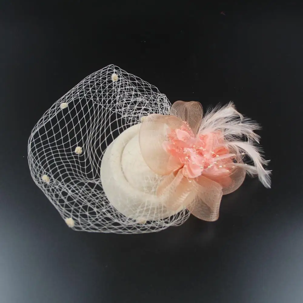 Retro Women Veil Sinamay Flower Feathers Fedoras Hat Fascinators Hat Headband Hair Clip view 5