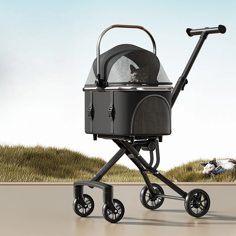 

Pet Stroller with Detachable Carrier 360 Swivel Wheels Aluminum Alloy Frame and Breathable Foldable Travel Design