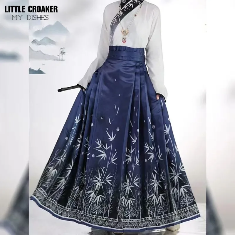 Womens Dresses Vintage Chinese Traditional Ming Style Hanfu Commuting Cool Female Spring Summer Prints Horse Face Skirt Modern